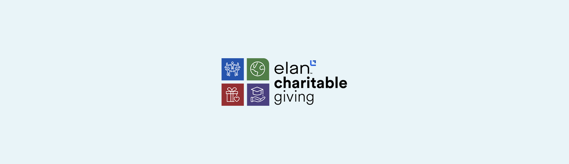 Elan Charitable Giving logo on a pale blue background.