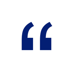 Blue quotation mark graphic on a white circle background.