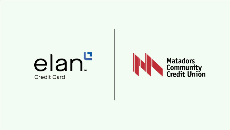 Two logos appear on a green background. On the left, Elan Credit Card and on the right, Matadors Community Credit Union.