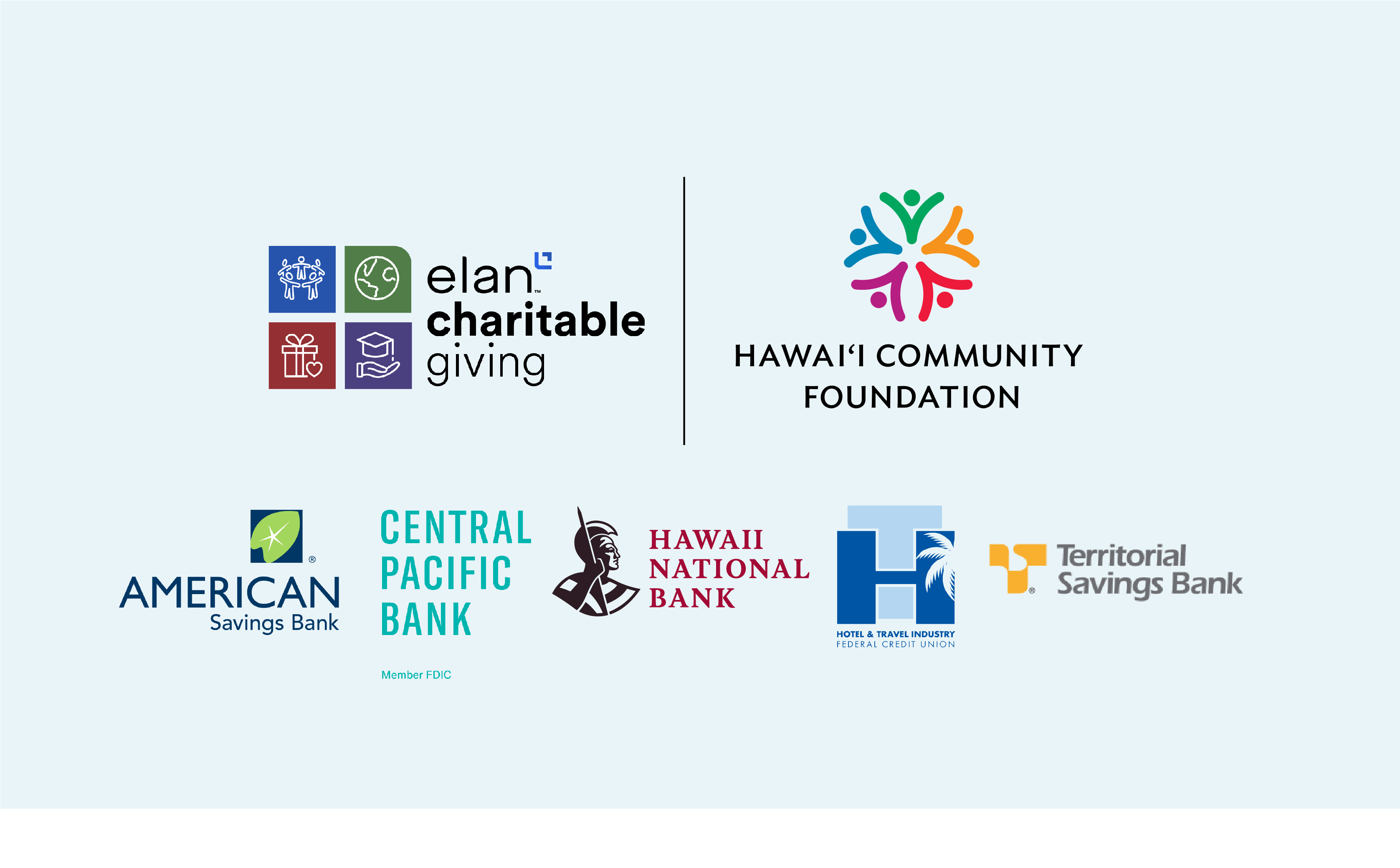 Seven logos appear on a blue background in two rows, two on top and five below.