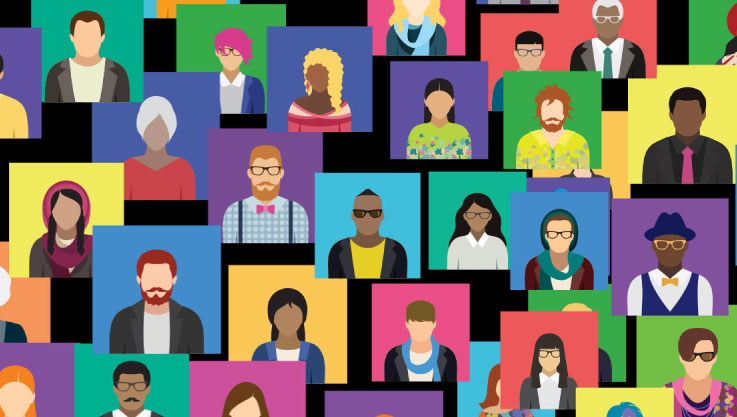 A colorful illustration of people of various ages, genders, and nationalities. 