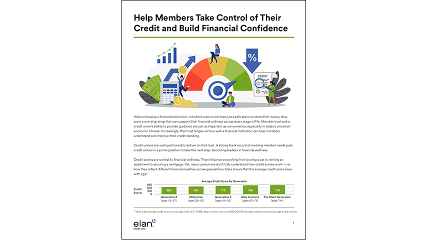 An illustrated cover of the report. A credit score graph with money, calculator, graph, and credit report icons.