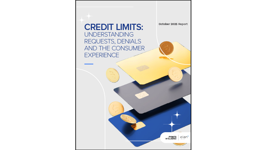 The cover of the report featuring a stack of credit cards and coins. The text reads "Credit limits: Understanding Requests, Denials and the Consumer Experience" 